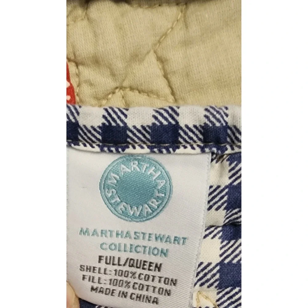 Martha Stewart Quilt Set Full Queen Red White Blue Americana Striped Star Cotton